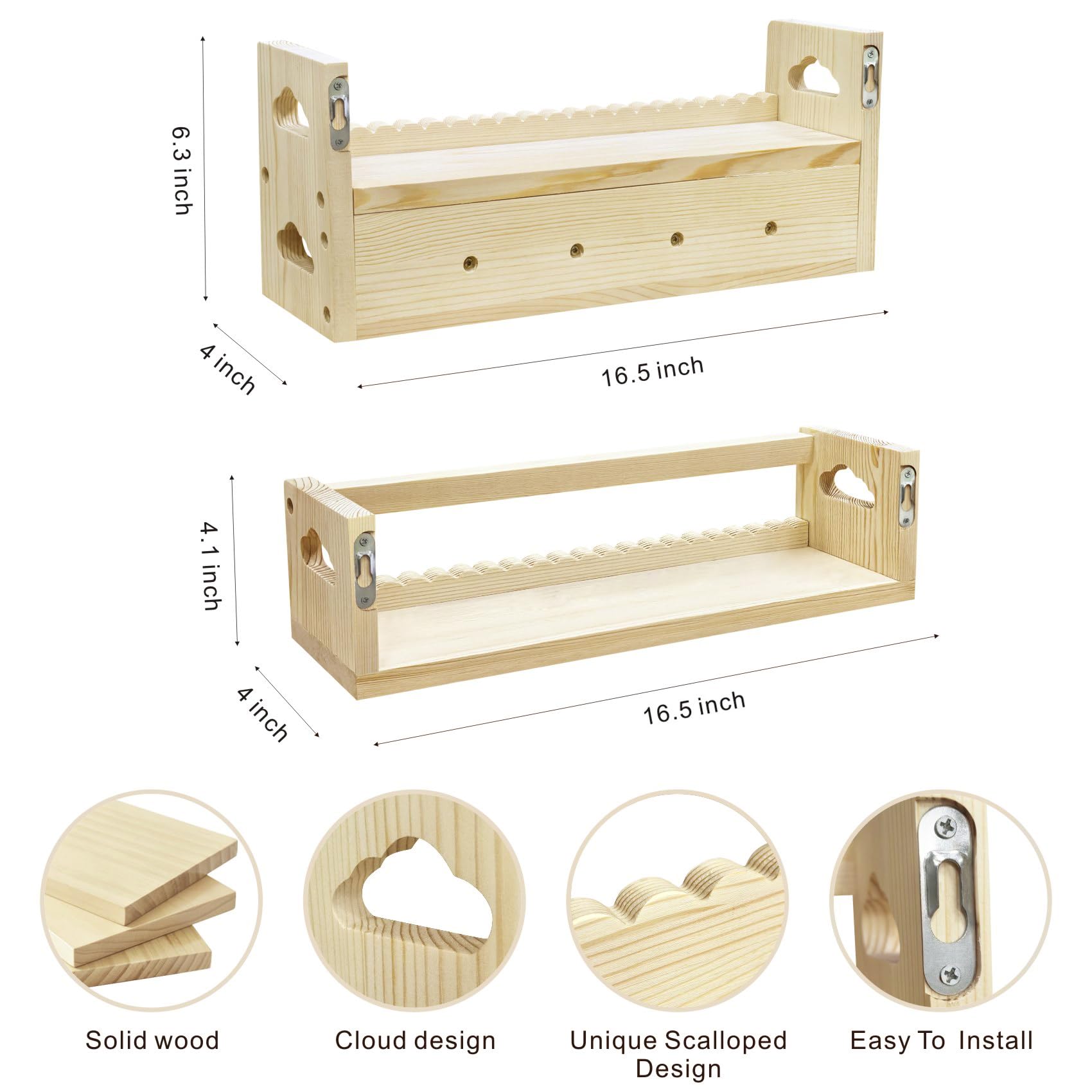 Floating Wall Bookshelf Set of 4 for Kids Room