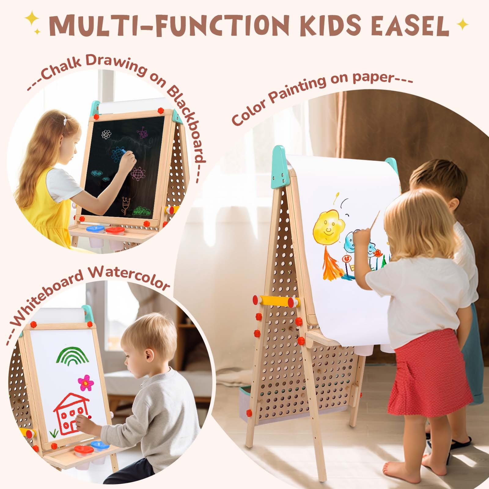 Wingyz 4-in-1 Adjustable Kids Art Easel with Magnetic Whiteboard & Chalkboard - Wooden Drawing Board with Marble Run for Kids- Creative Gift for Toddlers Ages 2-4, 4-8, 8-12