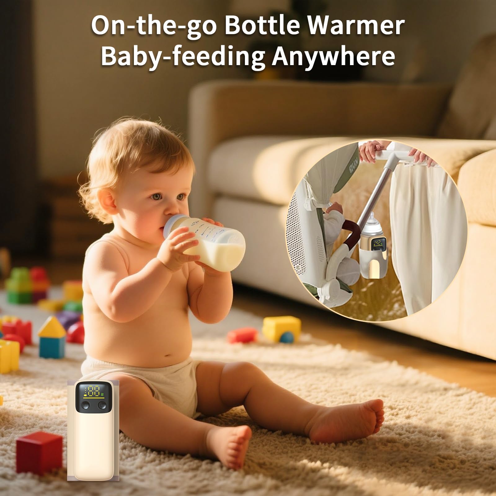 Portable Bottle Warmer, Travel-Friendly, Leak-Proof, Precise Temp-Control & LCD Display