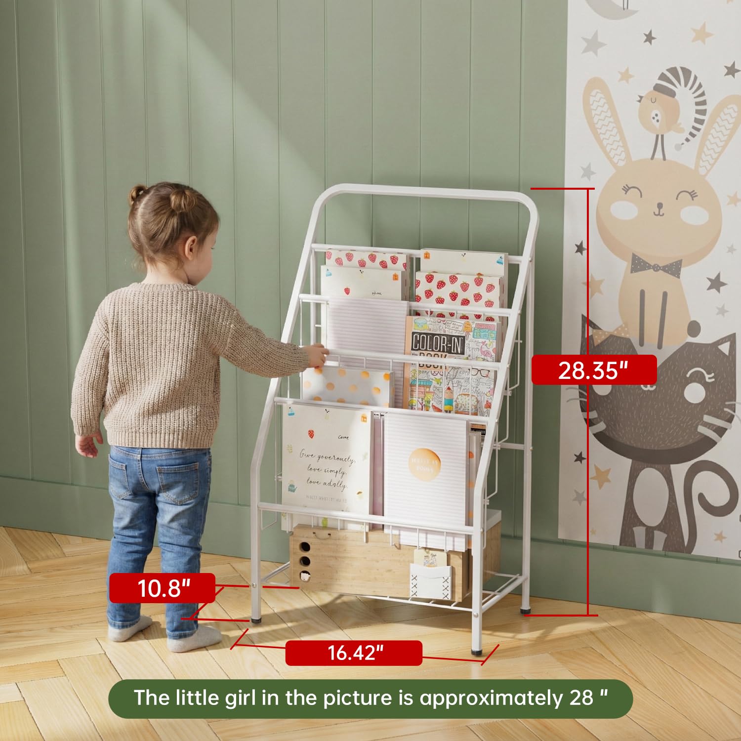 4-Tier Metal Kids Bookshelf with Toy Storage Organizer