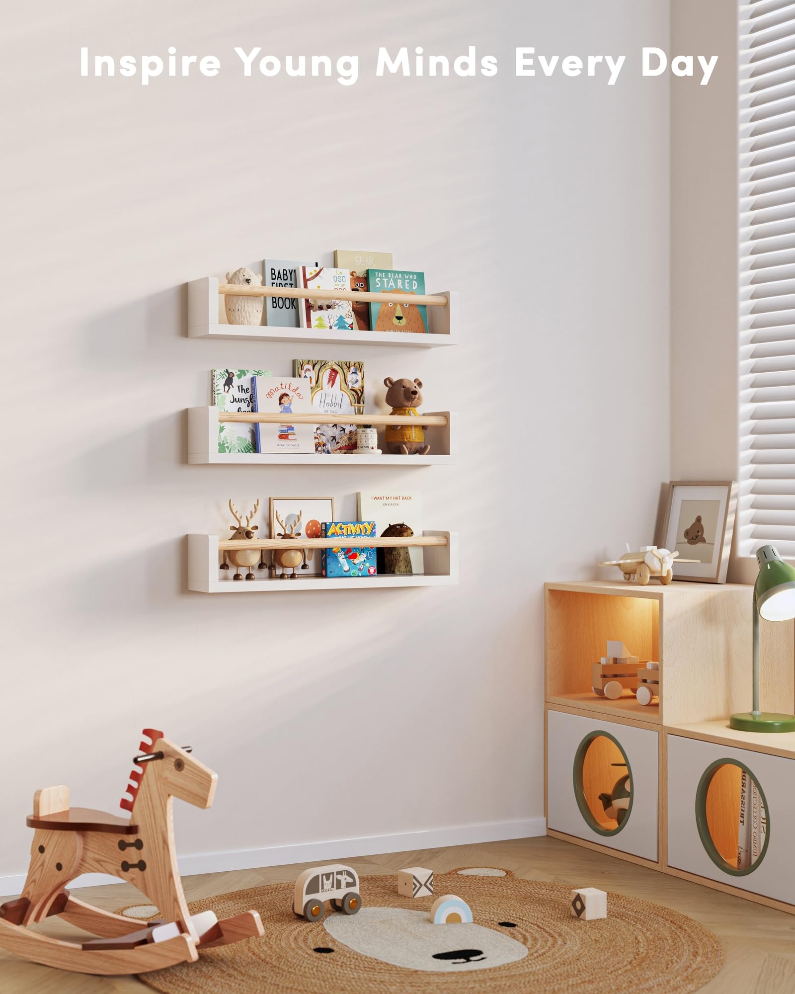 Nursery Wall Bookshelf Set of 3 Floating Shelves for Kids Room