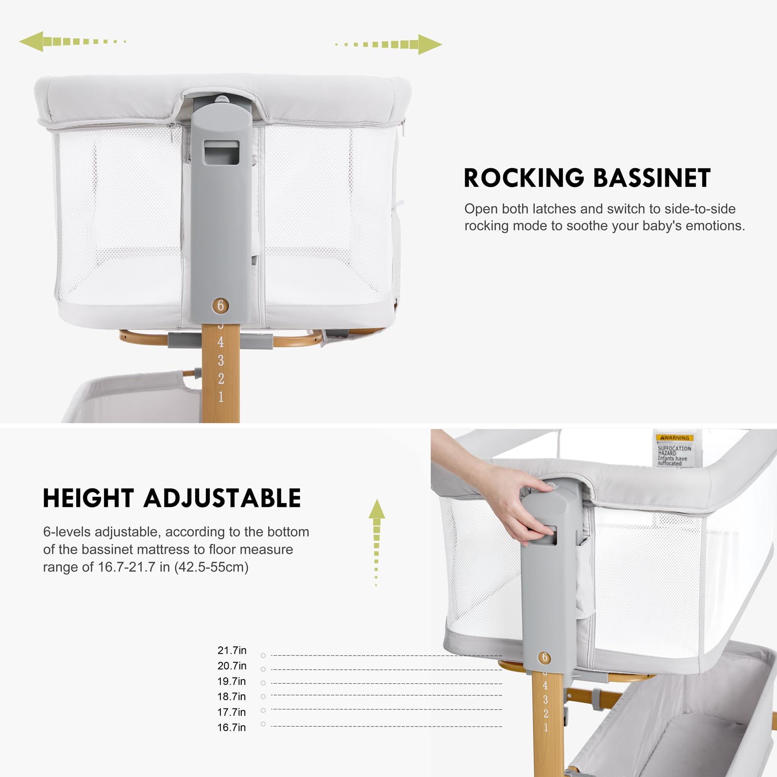 3-in-1 Bedside Bassinet with Adjustable Height