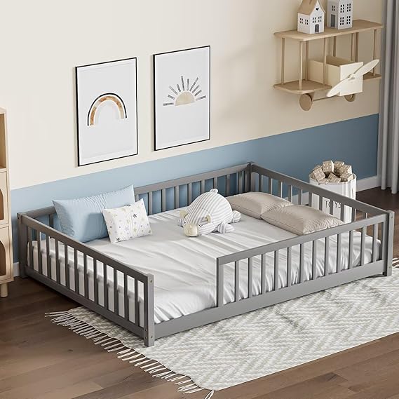 Twin Floor Bed for Kids Solid Wood Montessori Bed Frame