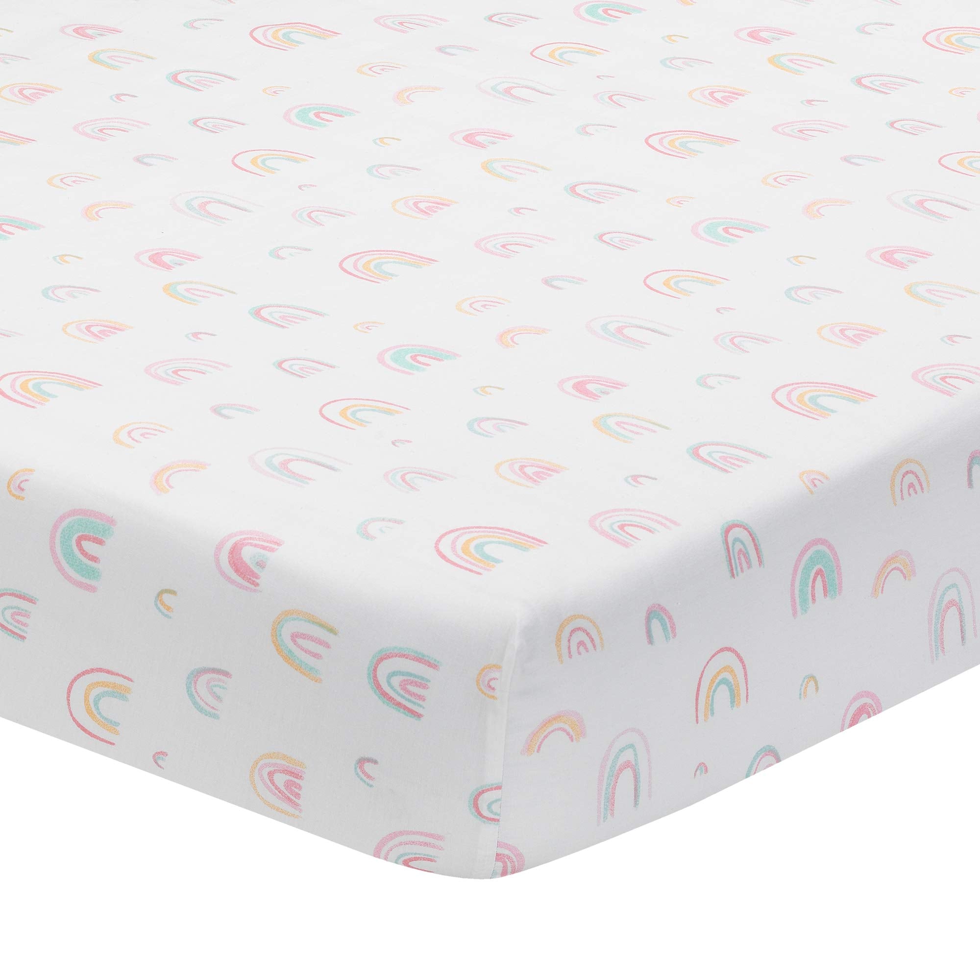 Watercolor Pastel Pink/Mint Rainbow 5-Piece Baby Crib Bedding Set