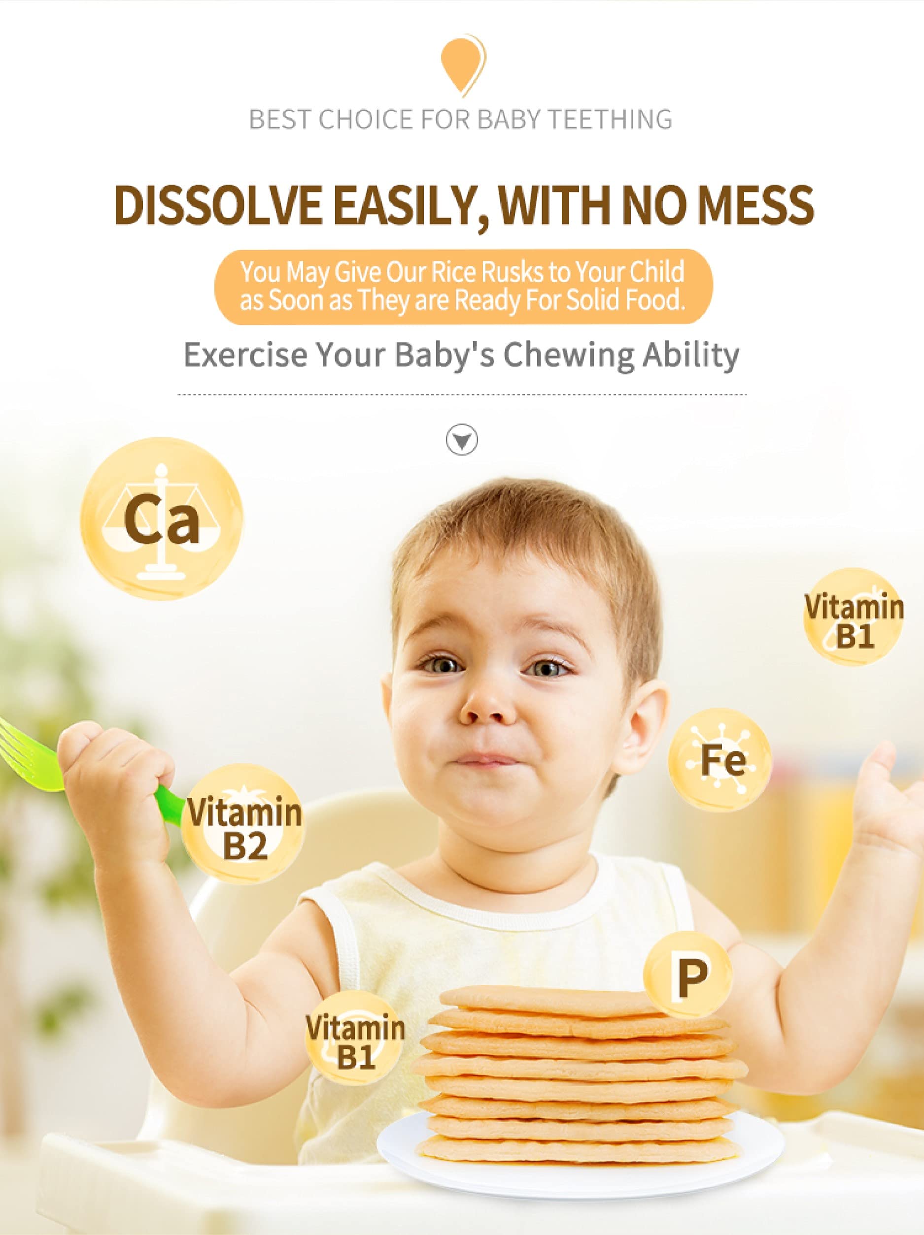 Rice Rusks, Banana, Gluten Free, Allergen Free, Non-GMO, Rice Teether Cookie for Teething