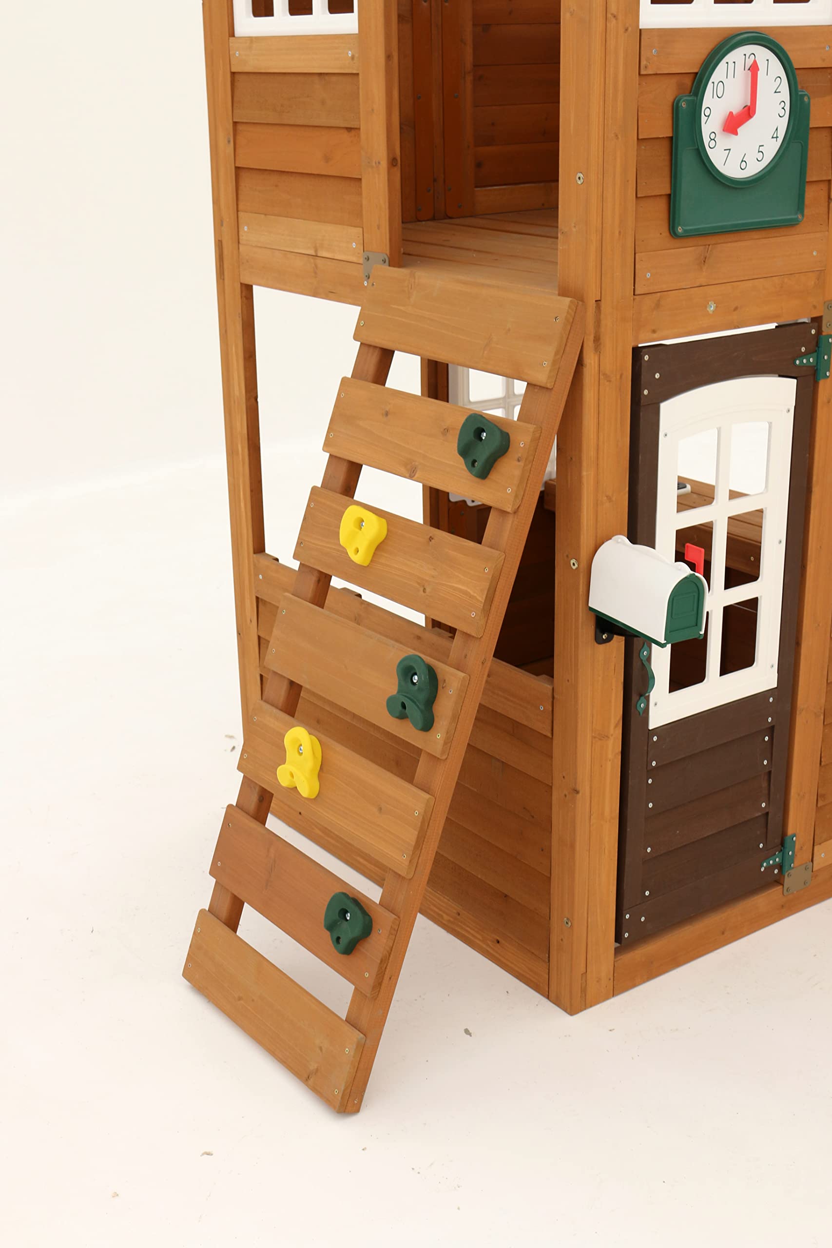 Wooden Outdoor Swing Set with Slide Rock Wall Clubhouse