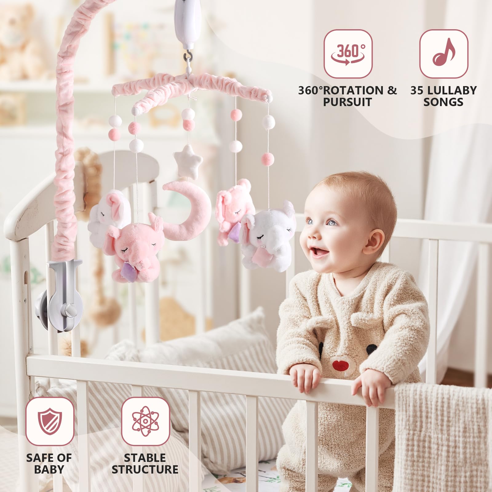 Elephant Crib Mobile with Musical Box