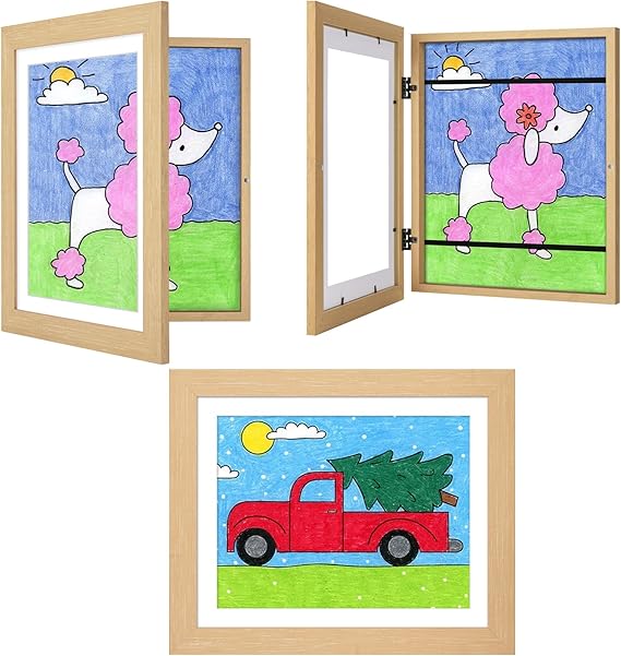 3Pack Kids Art Frames Natural Woodgrain, 10x12.5 Child