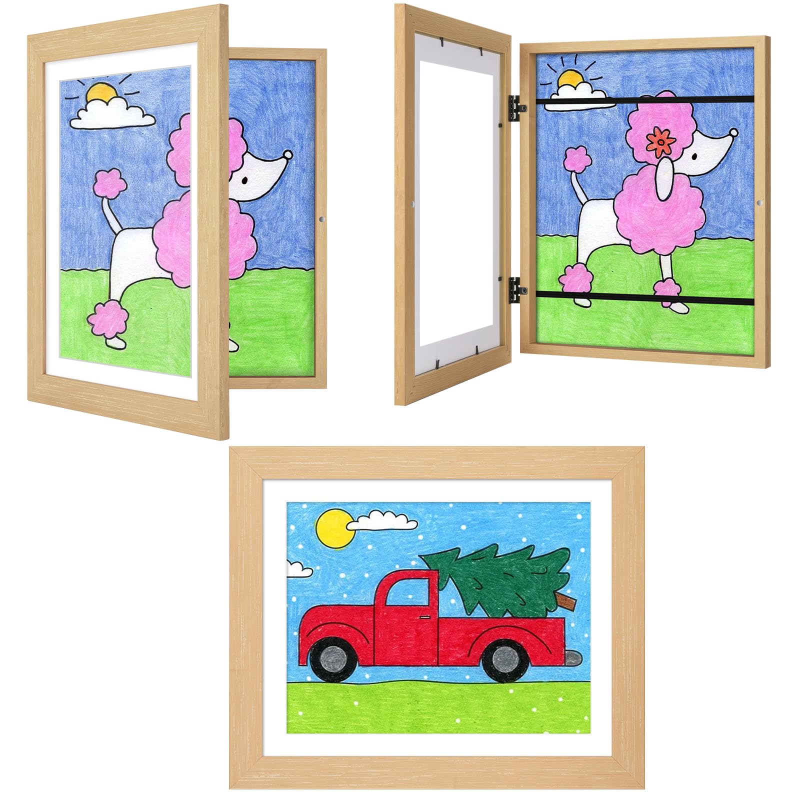 3Pack Kids Art Frames Natural Woodgrain, 10x12.5 Child