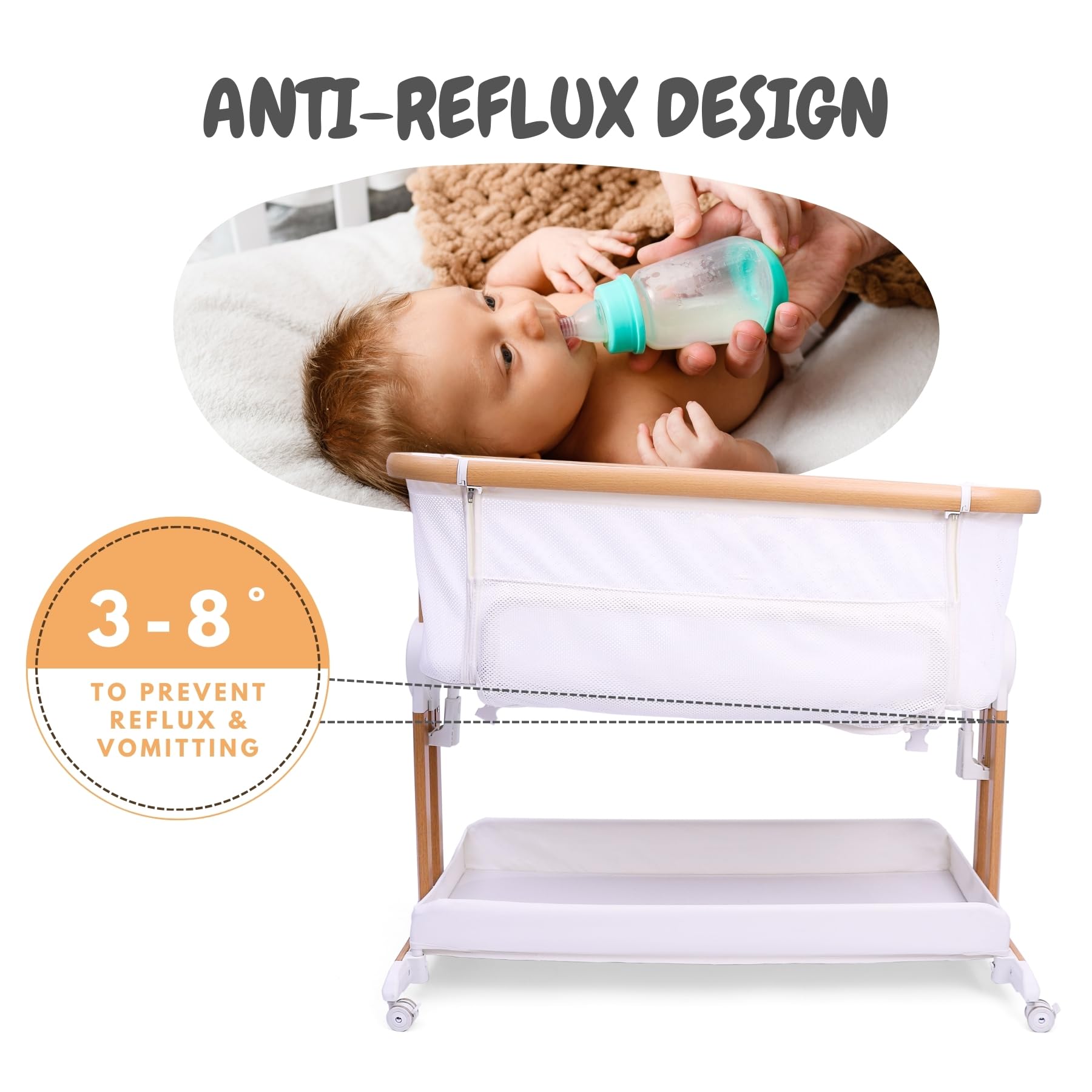 Baby Bassinet Bedside Sleeper 2 in 1 with Wheels