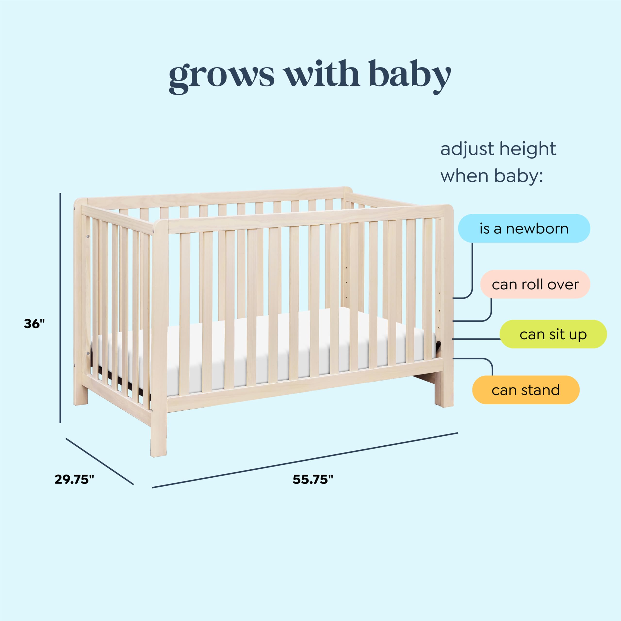 4-in-1 Convertible Baby Crib with Adjustable Mattress Heights