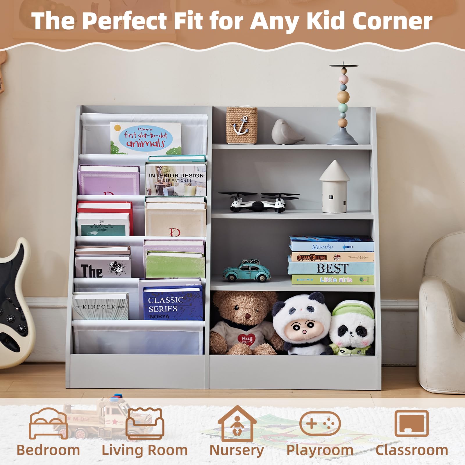4 Tier Kids Bookshelf Storage Organizer