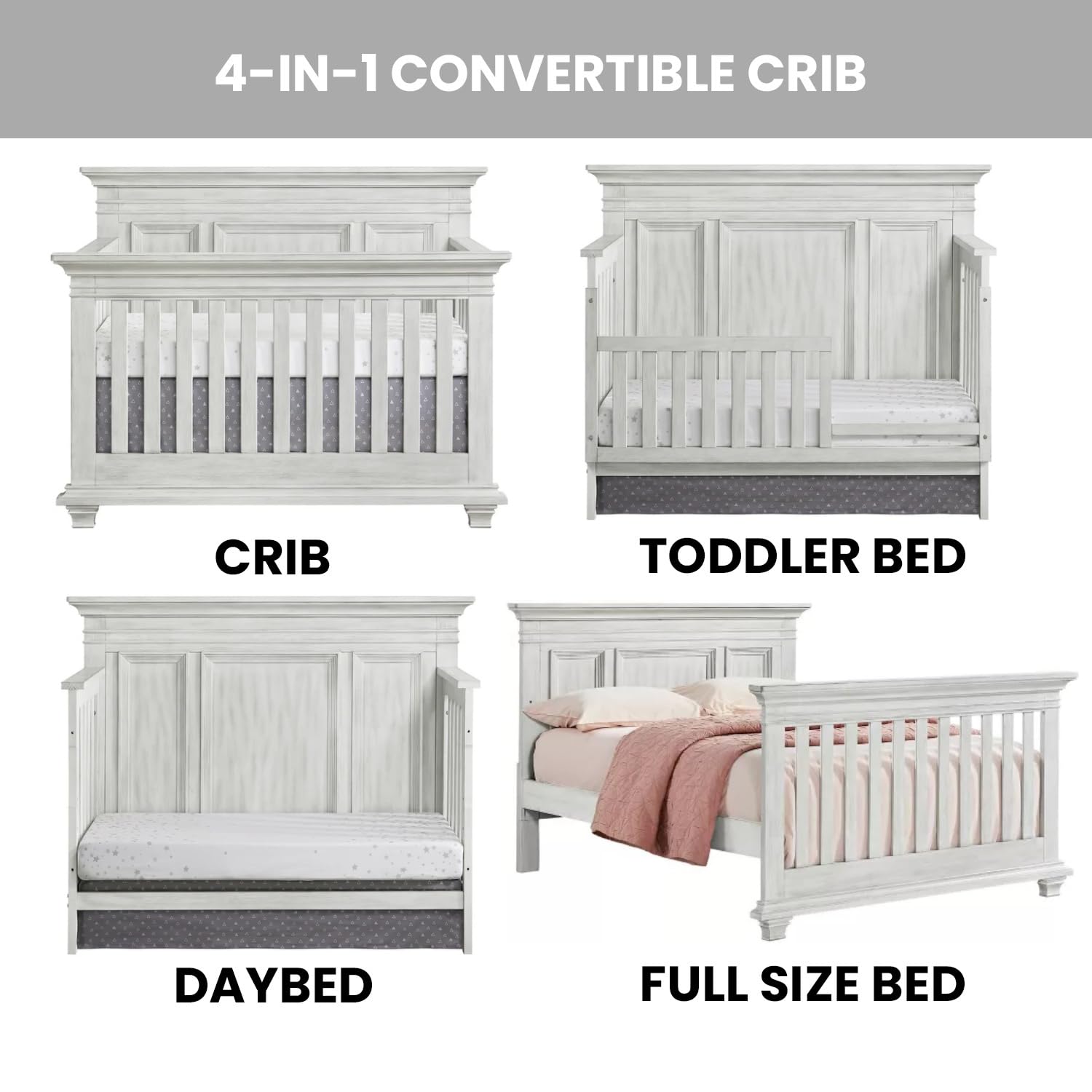 4-in-1 Convertible Crib with Toddler Bed Conversion