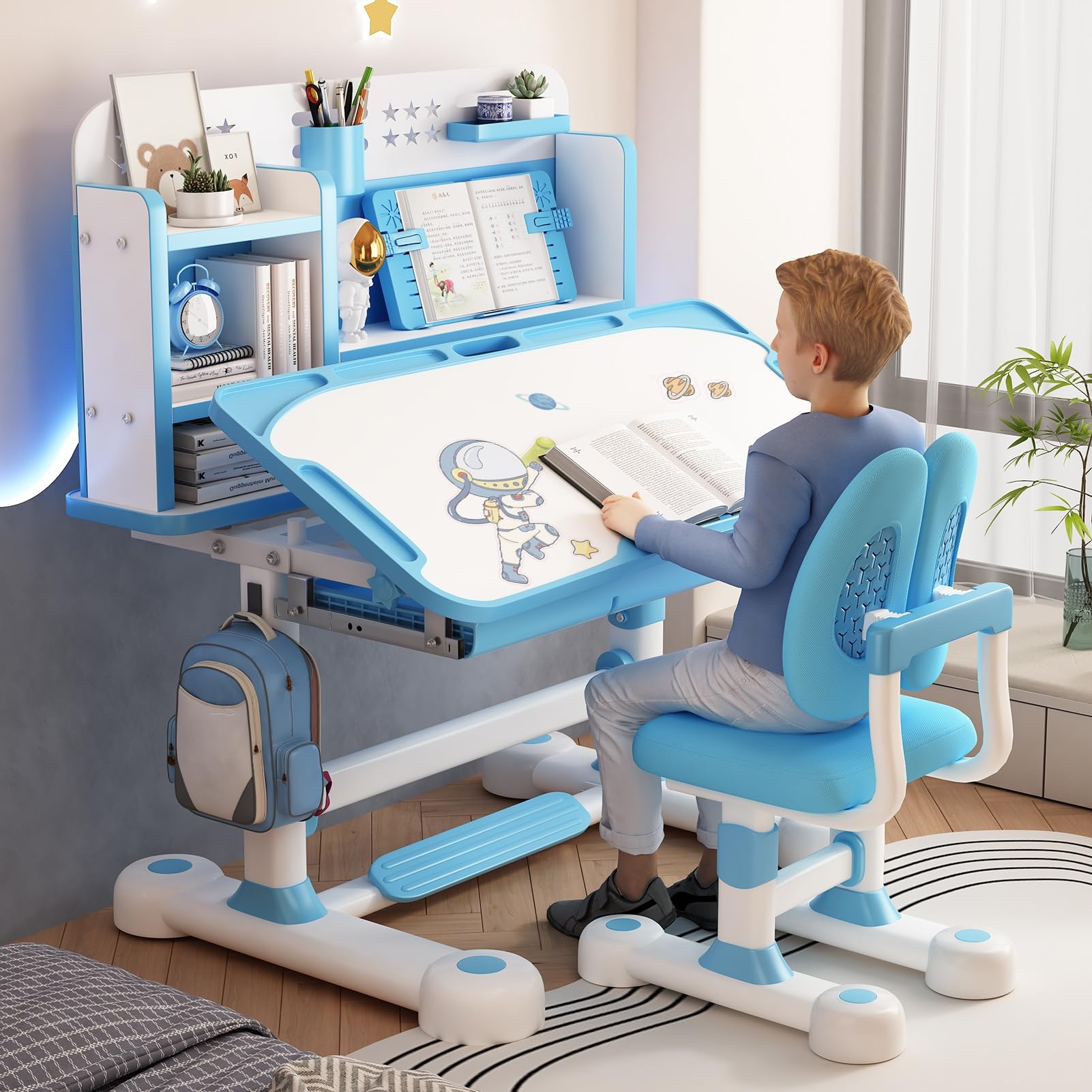 Chair Set, Height Adjustable Children School Study Table Chair