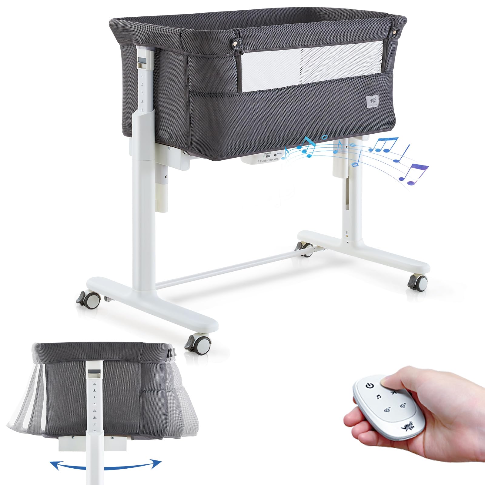 Rocking Bassinet for Baby Automatic Bedside Crib Electric Cradle 5 Heights