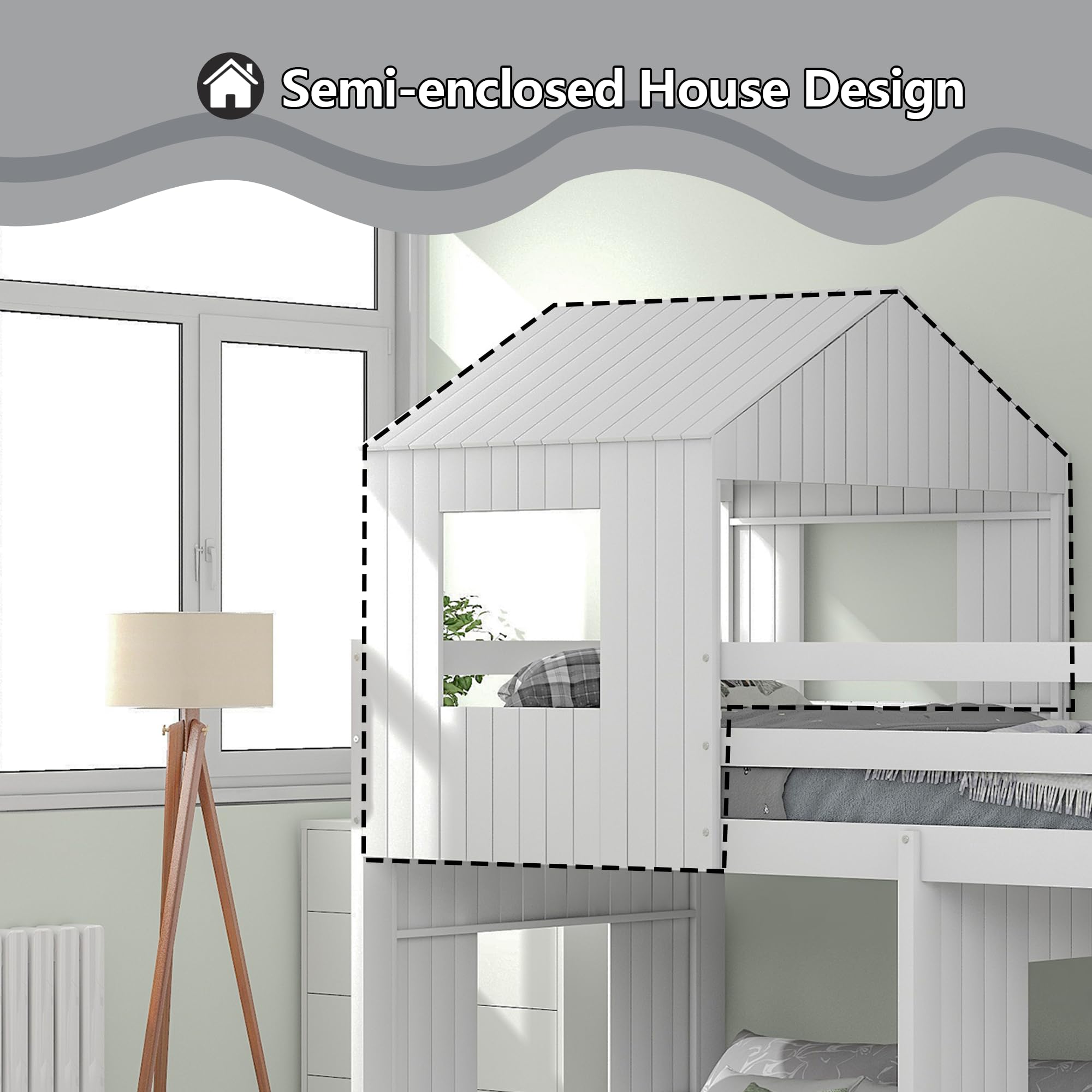Twin Over Full Bunk Bed with Playhouse Design