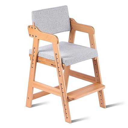 Wooden High Chair, Adjustable Highchair for Toddlers to Teens with Steps