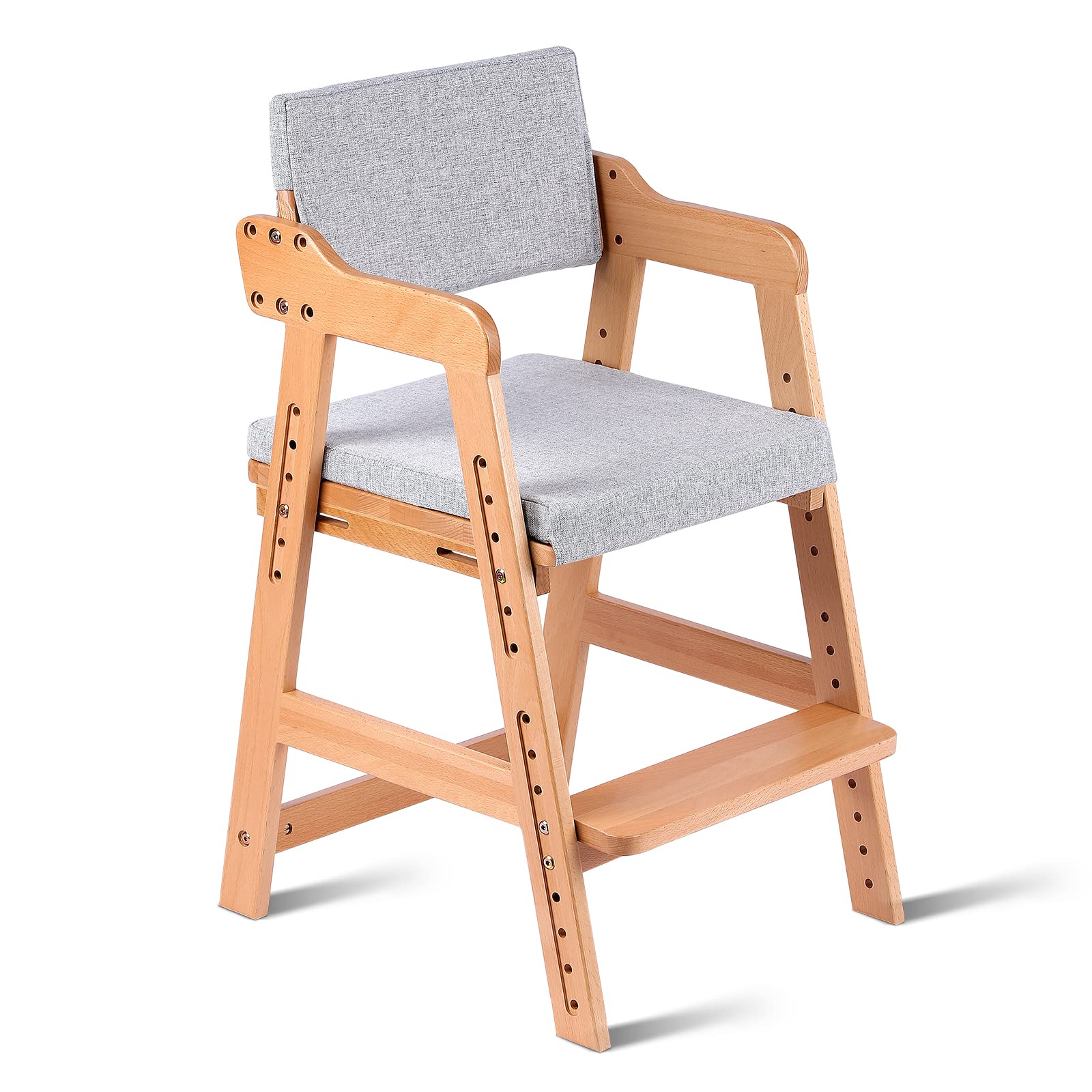 Adjustable Wooden High Chair for Toddlers to Teens