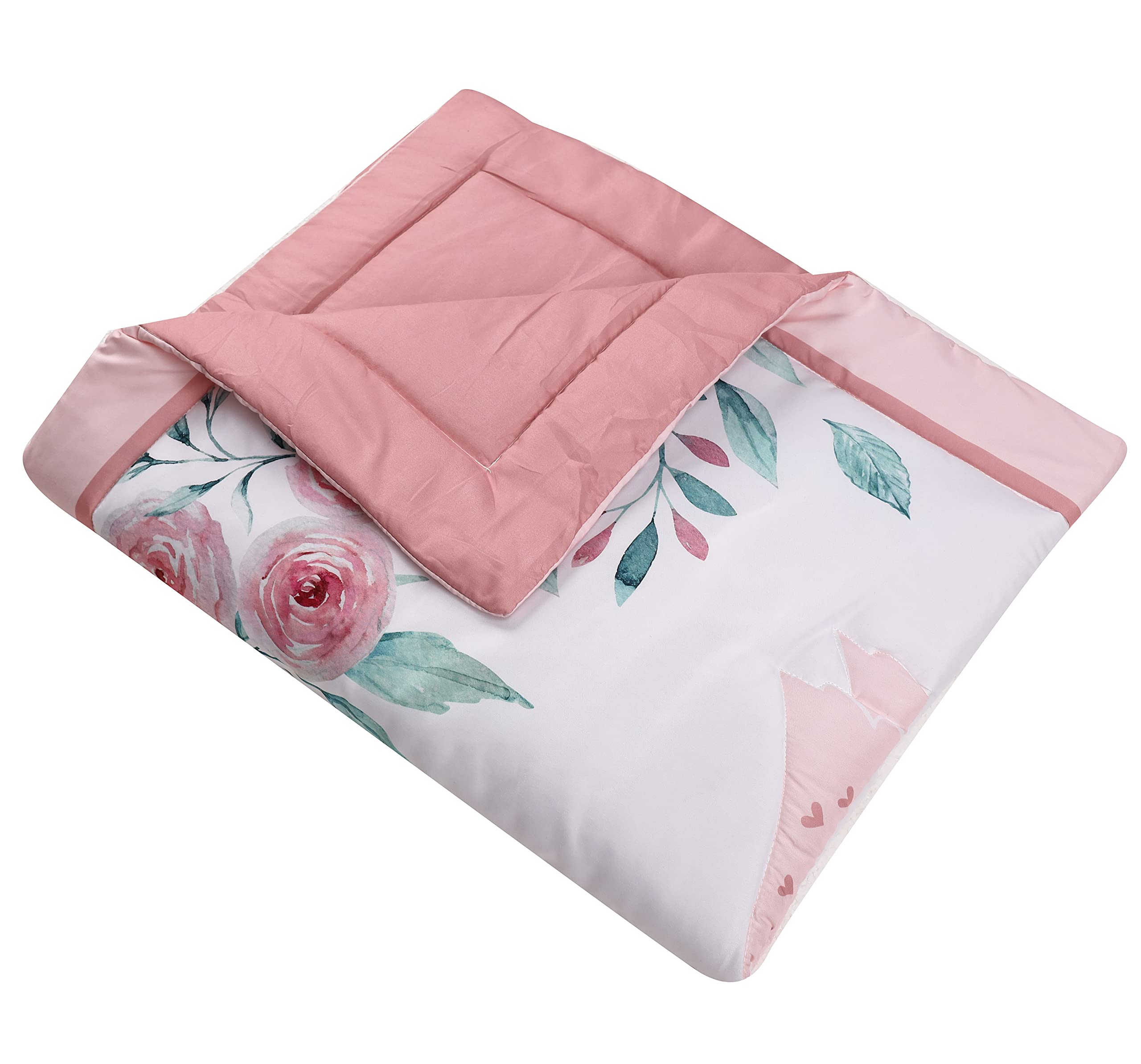 Hanbear 4 PCs Pink Floral Swan Theme Nursery Crib Bedding Set 1 Quilt 2 Fitted Sheet 1 Skirt Baby Girl Swan Themed Princess Girl Bedding Set, 28 x 52