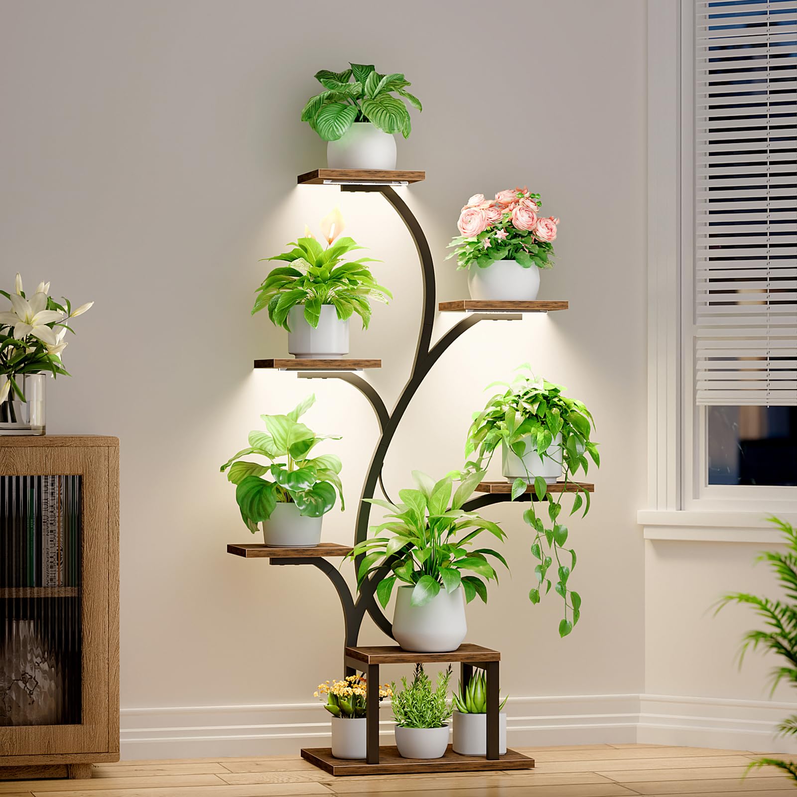 7-Tier Corner Plant Stand with Grow Lights