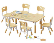 Table and 6 Chairs Set, Height Adjustable Toddler Desk and Chair Set