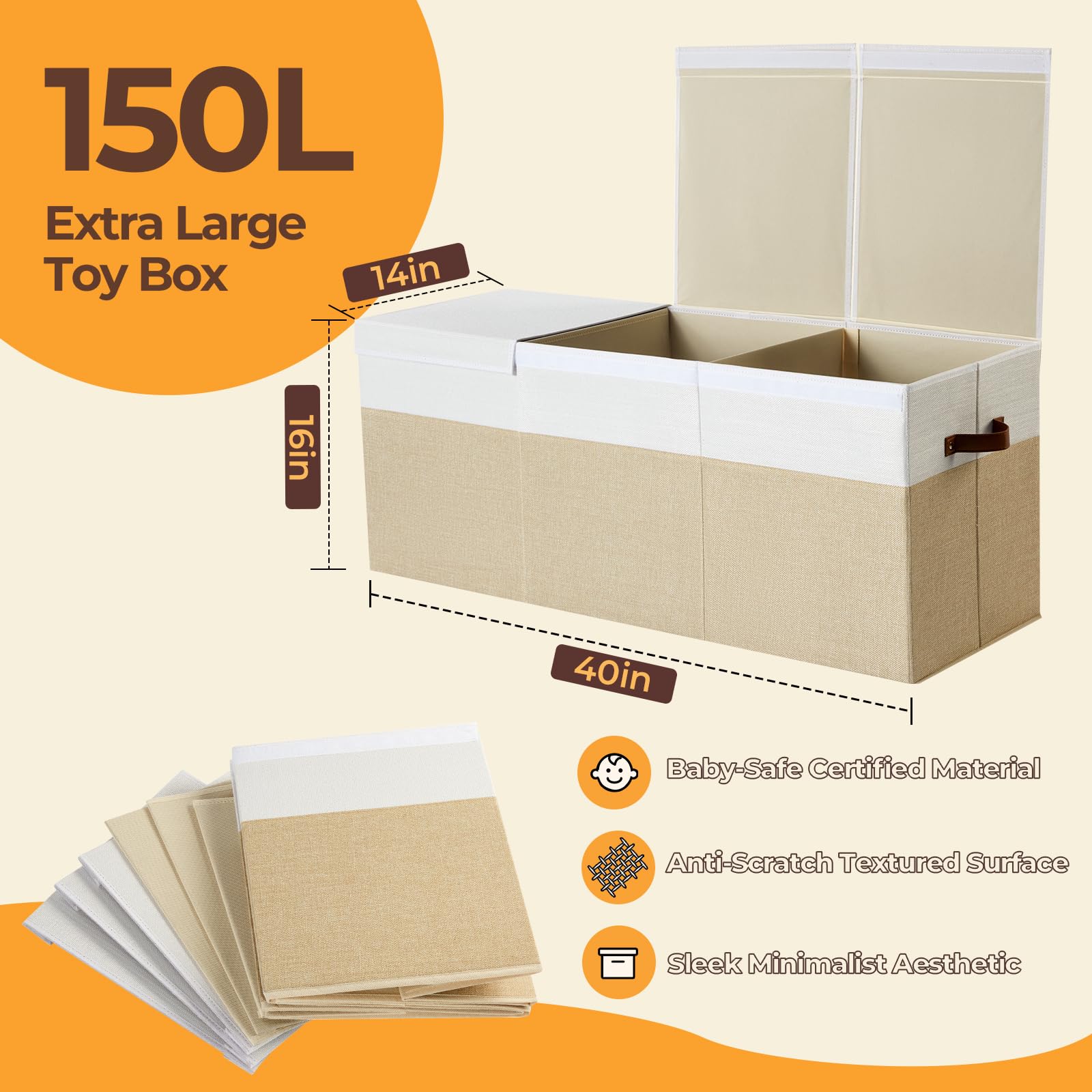 Extra Large Toy Box with Lid and Removable Dividers