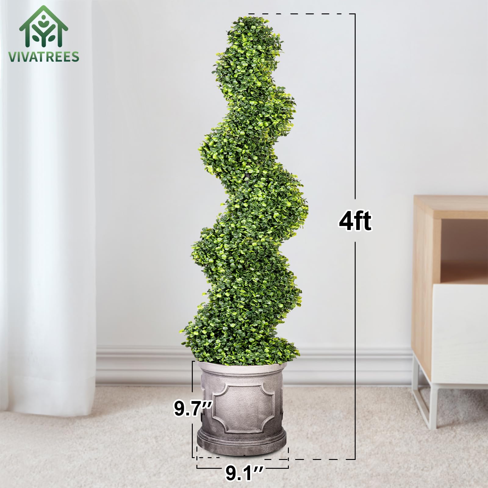 4FT Artificial Spiral Boxwood Topiary Trees with Planter