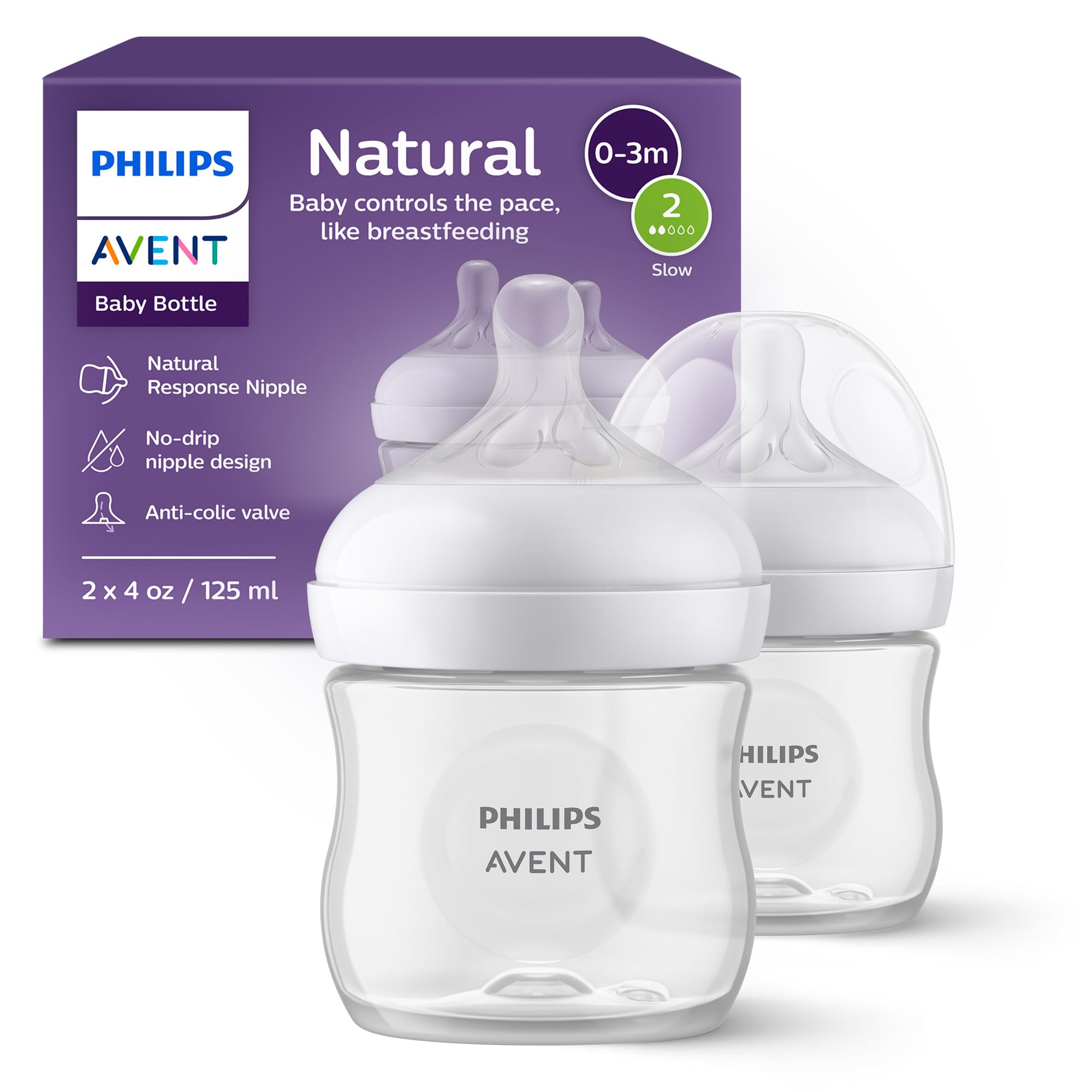 Philips Avent Natural Baby Bottles with Natural Response Nipples (Slow Flow