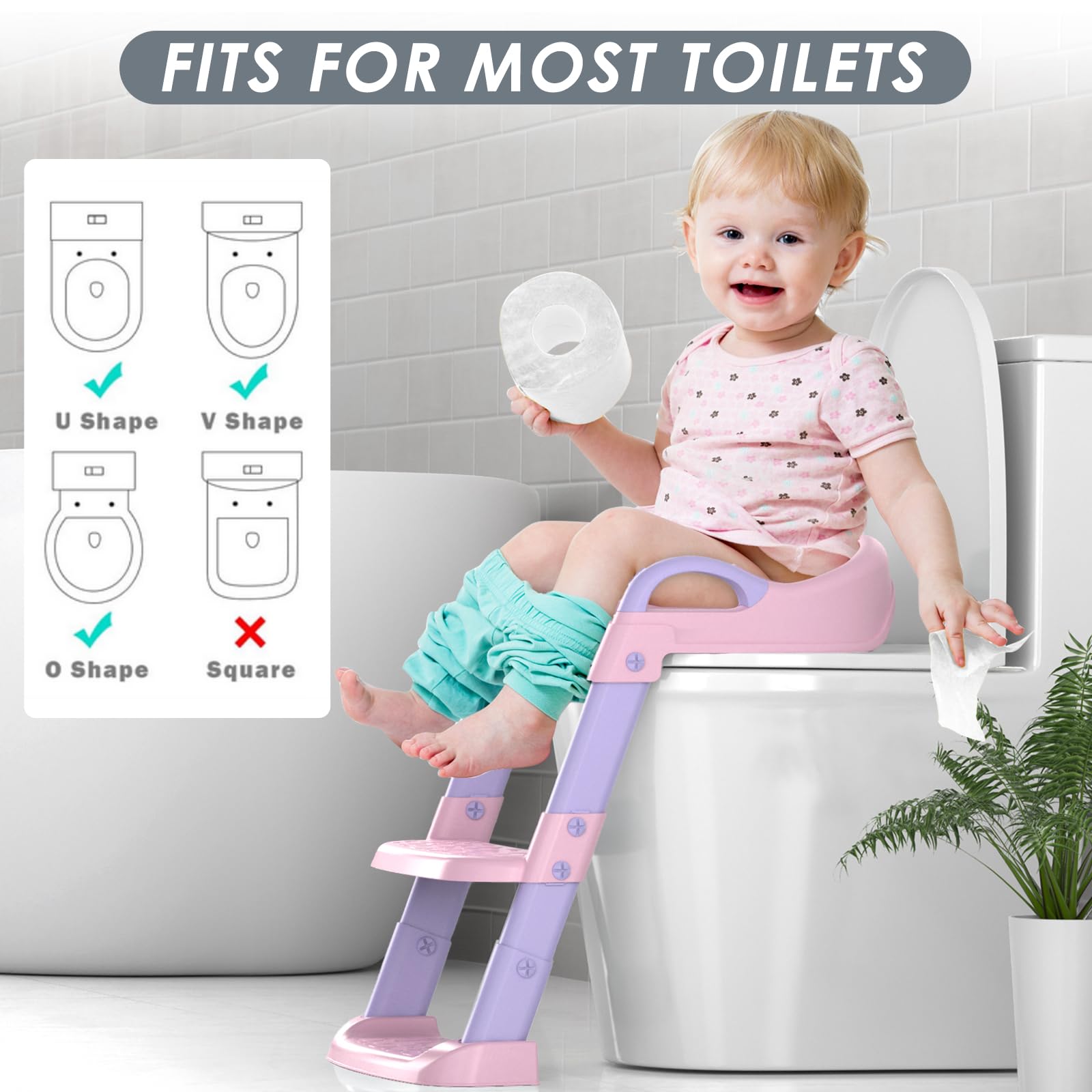 Zieyeen Potty Training Seat with Step Stool Ladder, Toddler Potty Training Toilet for Boys Kids, Potty Chair Adjustable Potty Seat for Toilet with Anti-Slip Wide Steps Splash Guard Safety Handles
