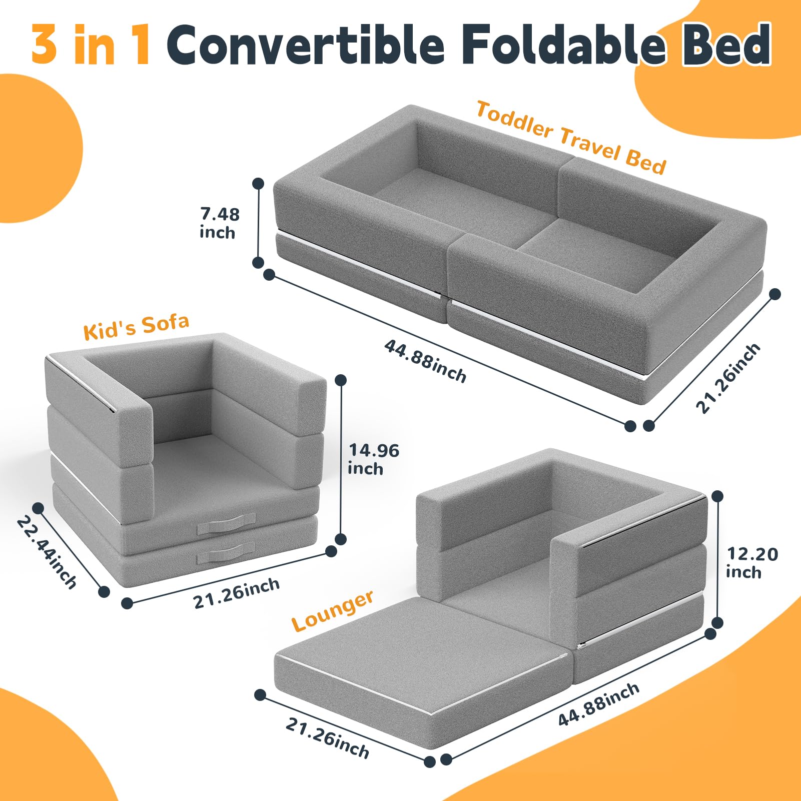 Portable Toddler Travel Bed - 3-in-1 Foldable Floor Bed with Washable Cover