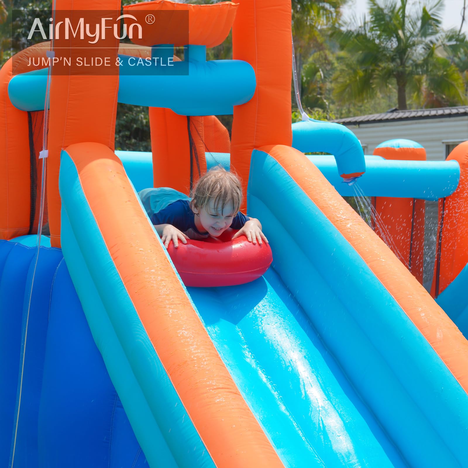 Inflatable Bounce House with Double Slide and Ball Pit