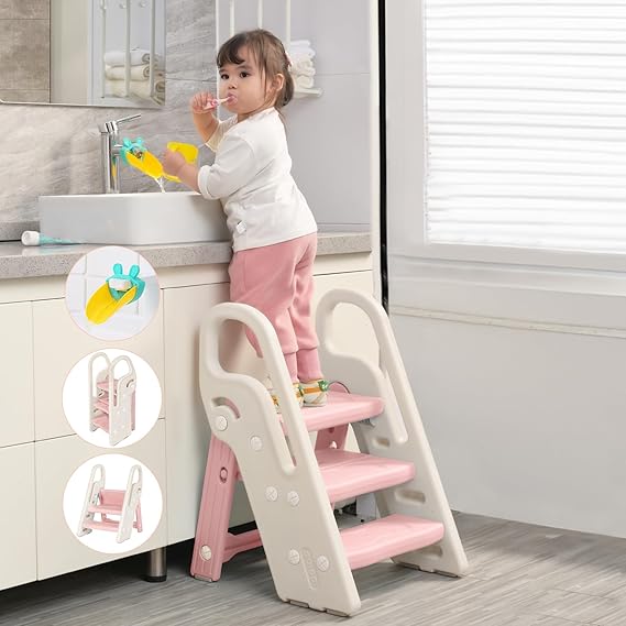 Foldable Toddler Step Stool for Bathroom Sink, Adjustable