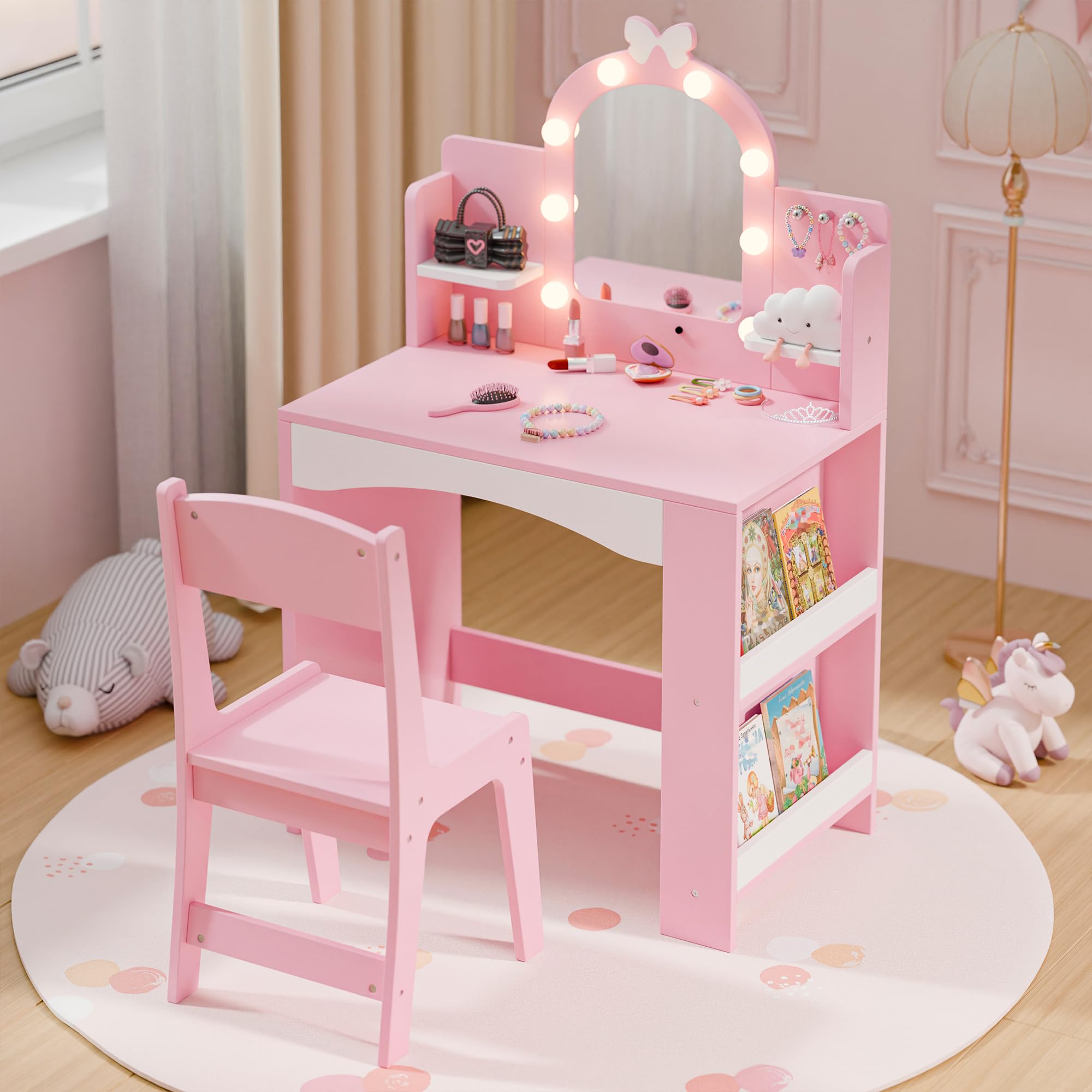 Kids Vanity with LED Mirror and Storage