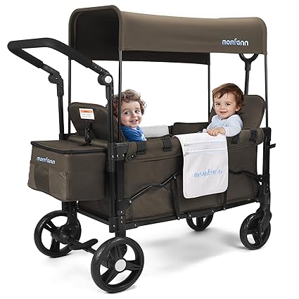 Stroller Wagon for Kids, Wagon Stroller Toddlers 2 Seaters, All-Terrain Baby Wagon Outdoor with Canopy, Parent Organizer, Adjustable Handle & Pull Bar for Infants and Toddlers, Gray