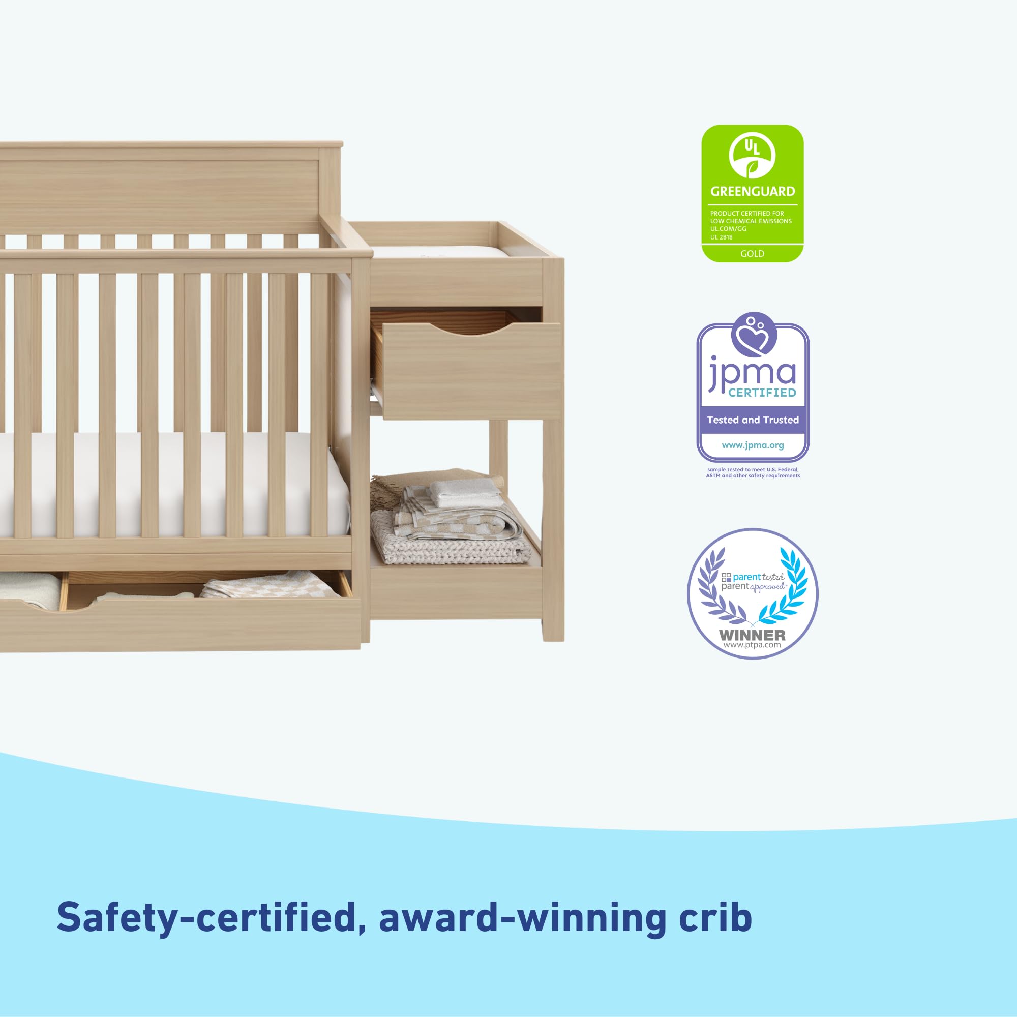 5-in-1 Convertible Crib with Changing Table and Drawer