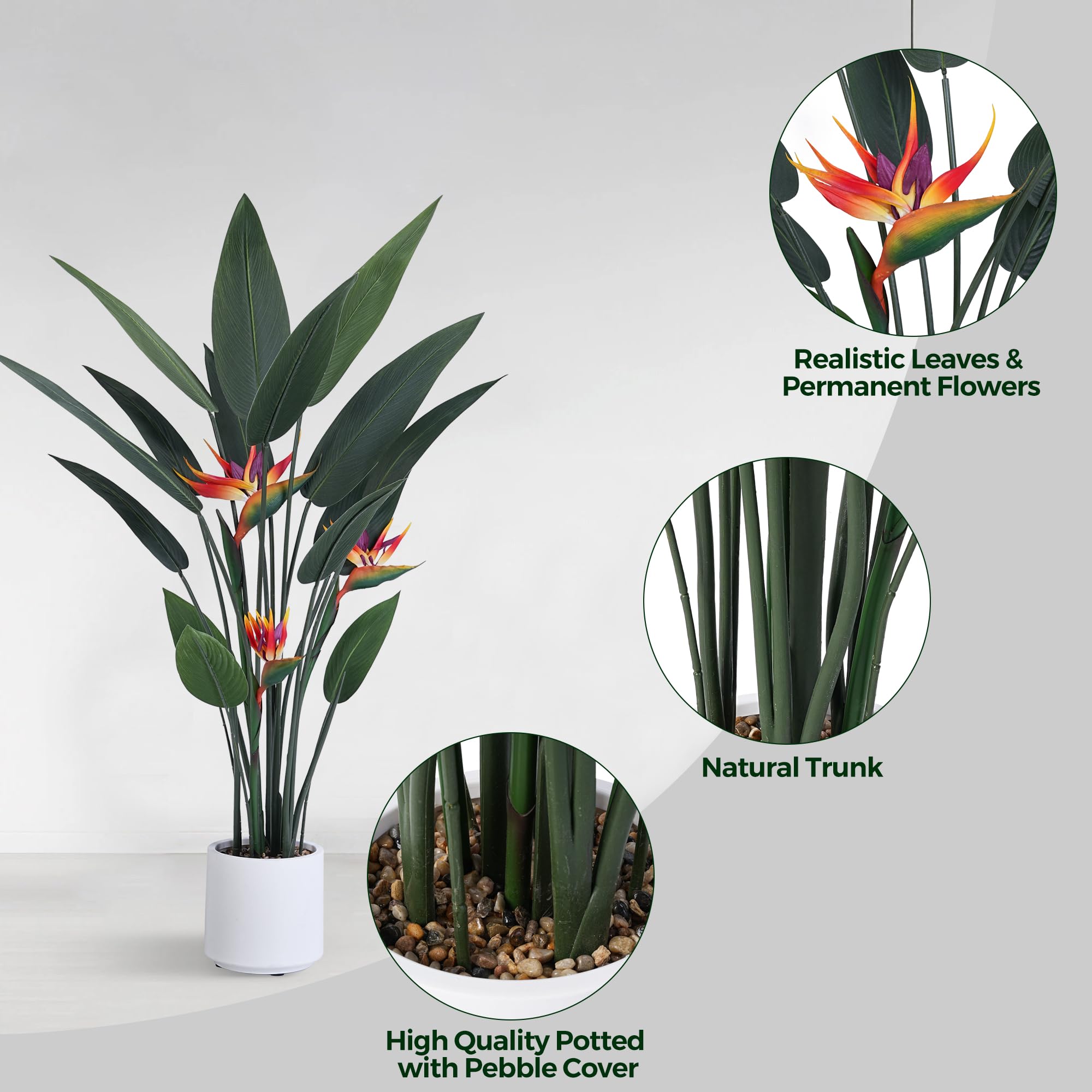 Artificial Bird of Paradise Plant 4 Ft Tall Fake Banana Leaf Plant