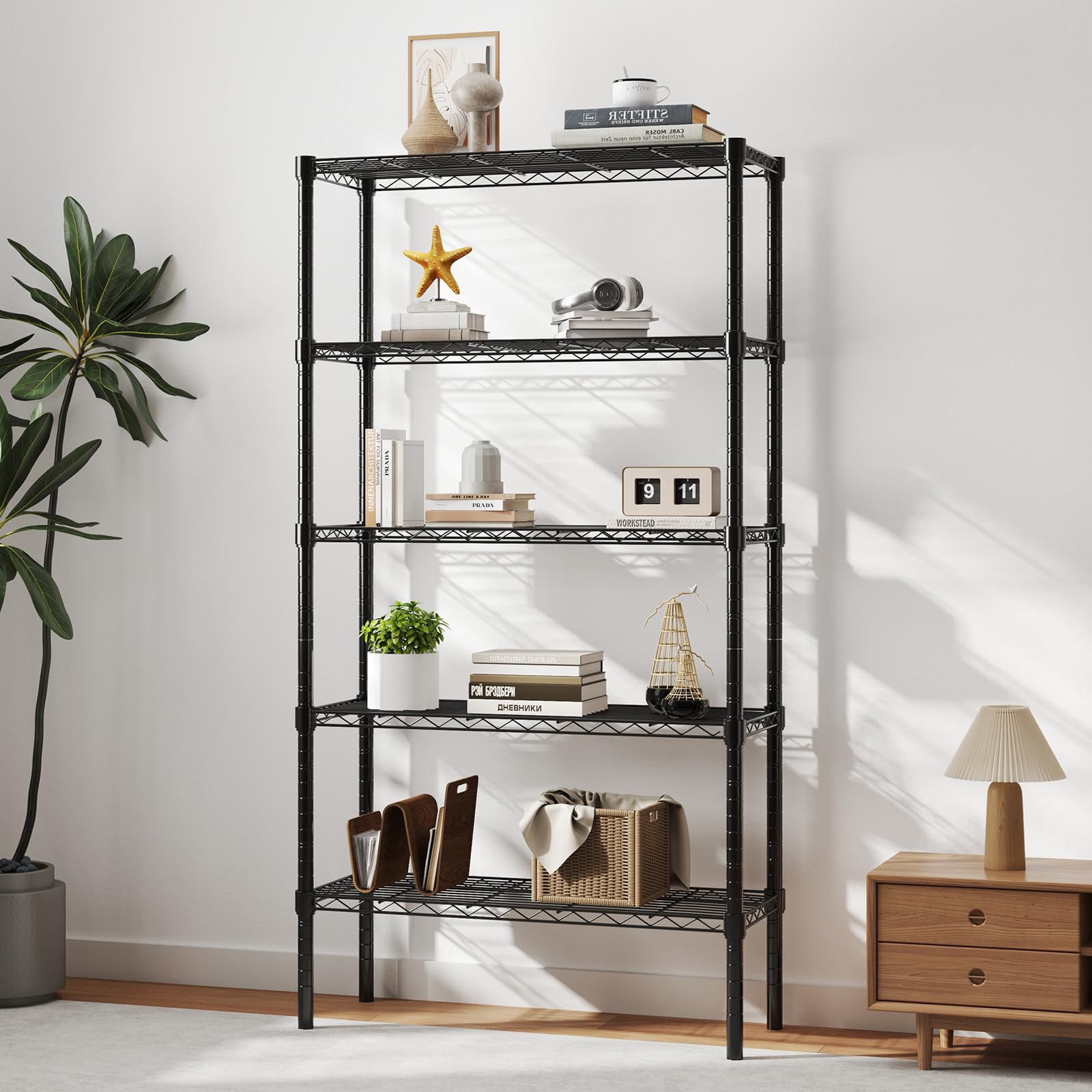 D 5 Tier Metal Wire Rack Shelf Heavy Duty Standing Shelves