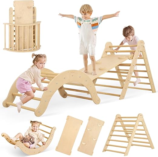 7-in-1 Climbing Toys for Toddlers 1-3 Inside, Foldable Wooden Montessori Climbing Se