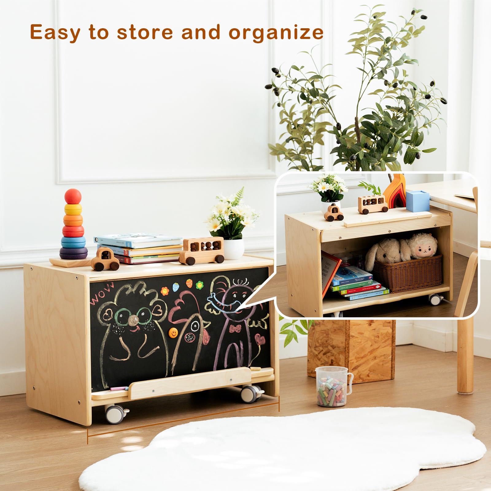 Wooden Toddler Art Easel with Storage