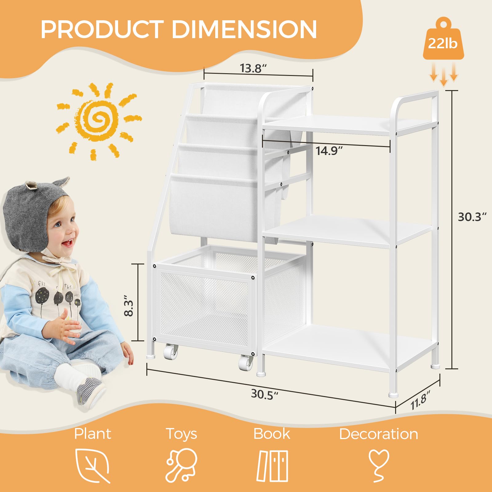 Kids Bookshelf and Toy Storage Organizer 3-Tier White