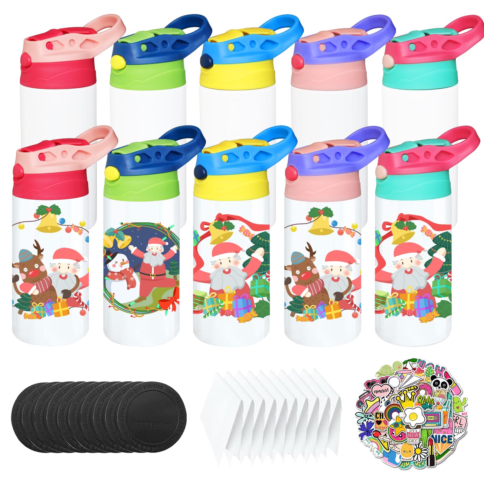 10 PACK Kids Sublimation Tumblers, 12oz Sublimation Sippy Cup