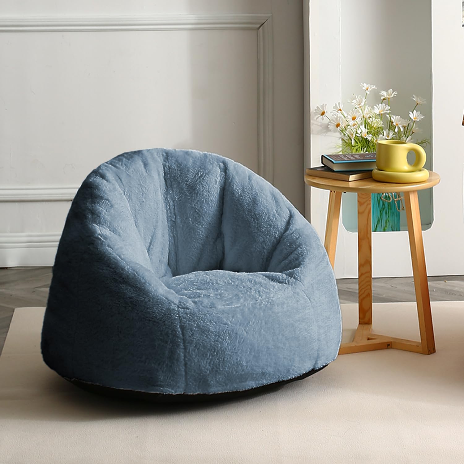 Small Faux Fur Bean Bag Chair with Foam Filling - Blue