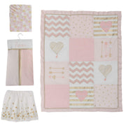 Baby Love Pink/Gold Girl Heart 4 Piece Crib Bedding Set