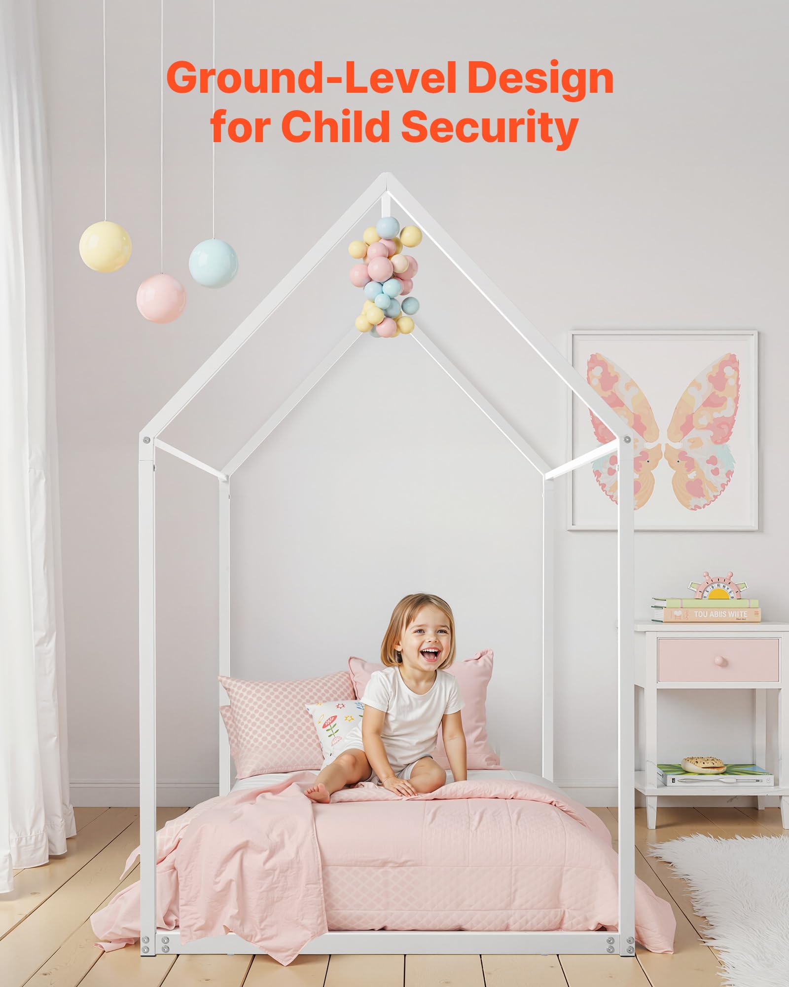 Metal House Bed Frame for Kids Twin Size