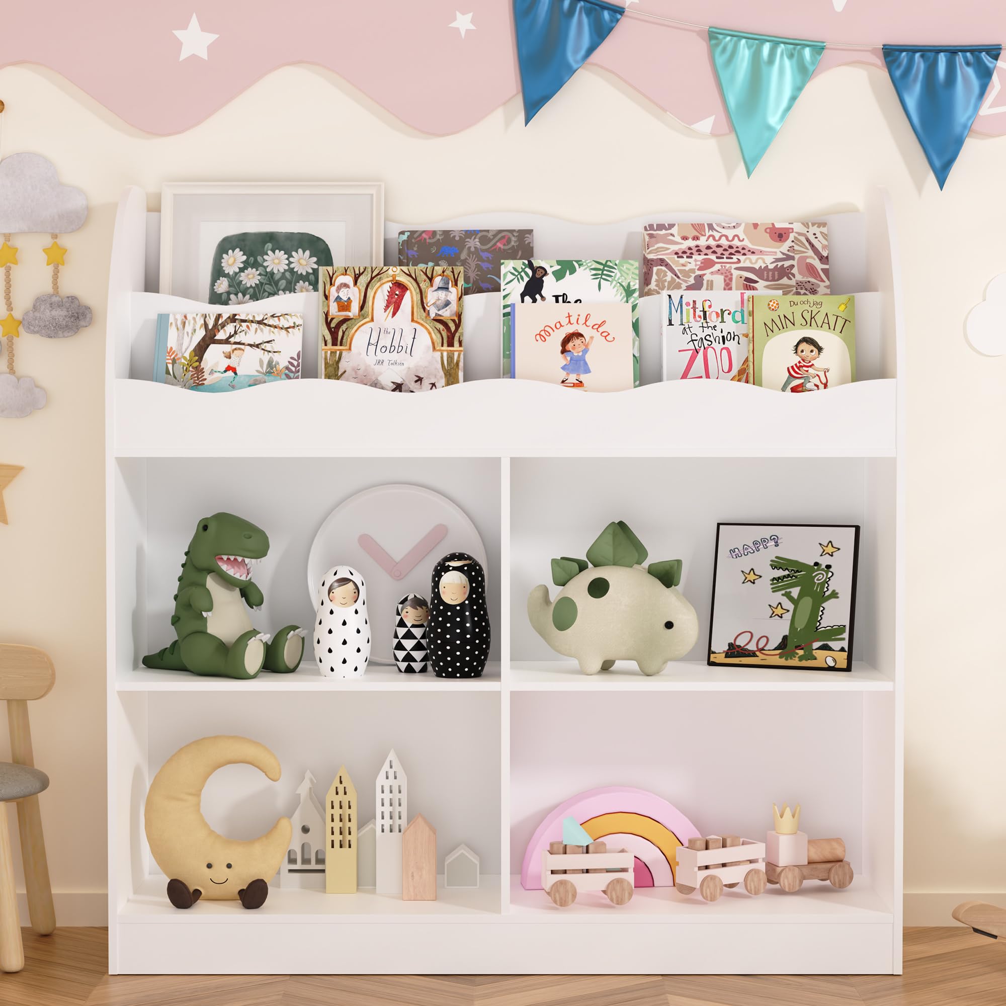 White Kids Bookshelf, Toy Storage Organizer