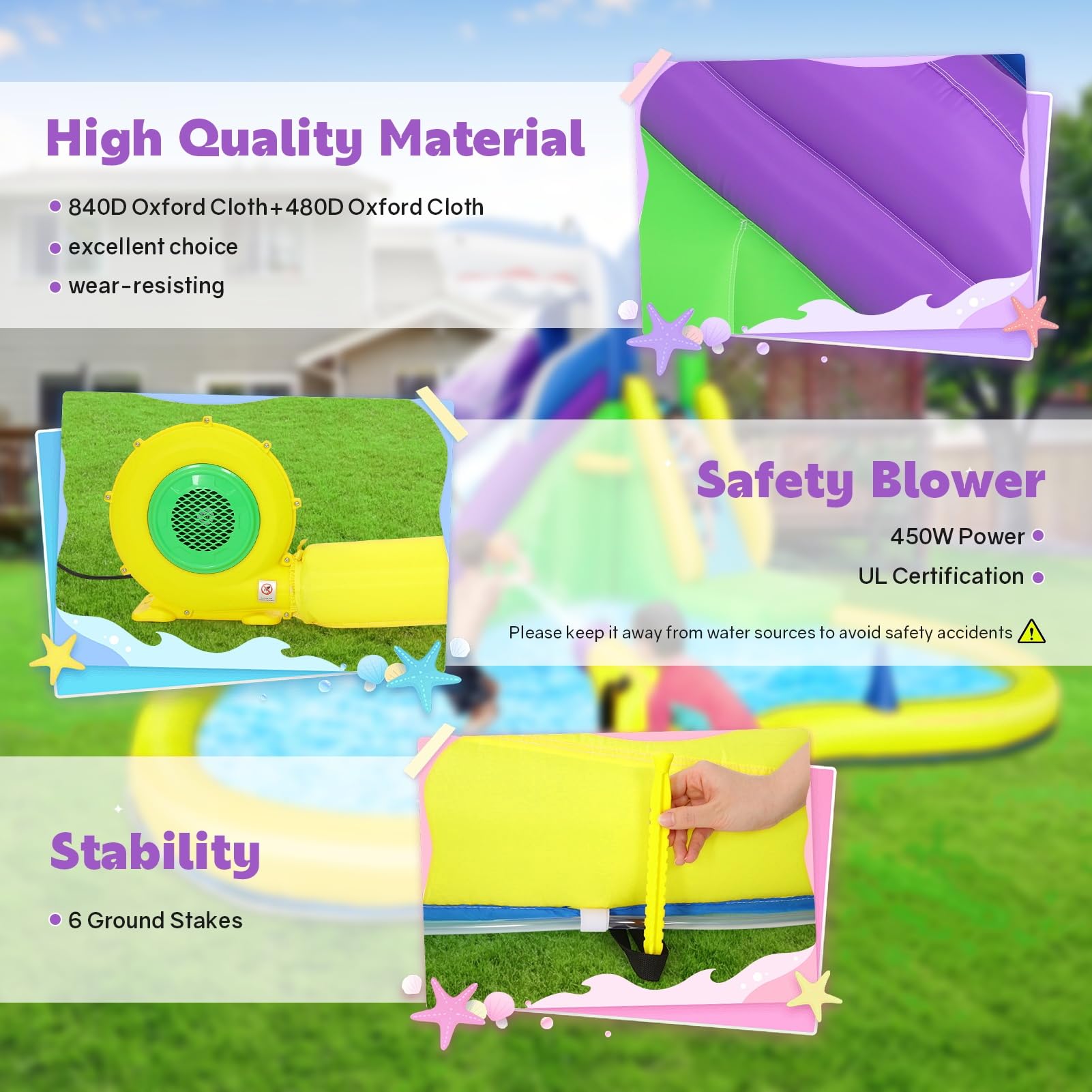 Inflatable Water Slide Bounce House with Pool and Climbing Wall