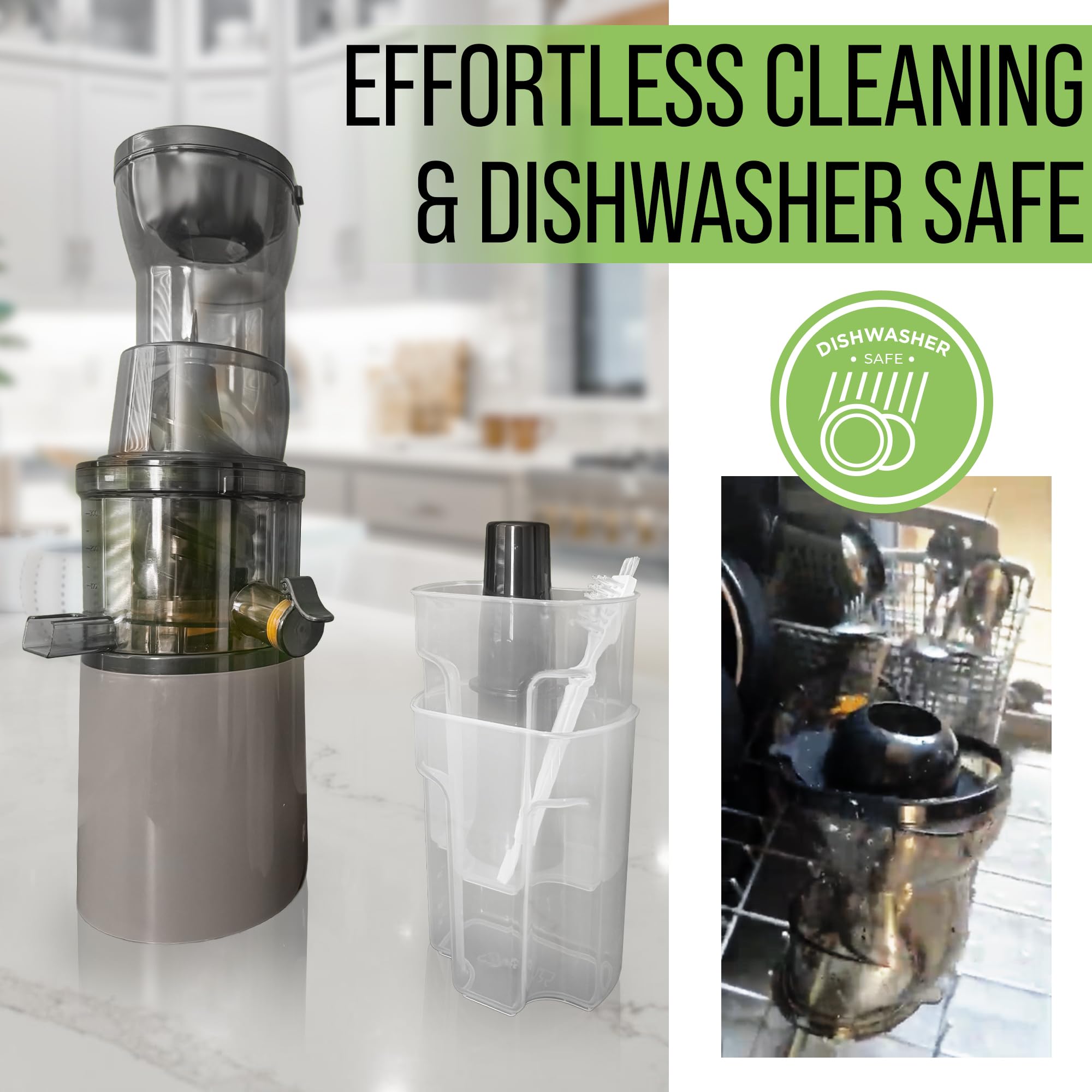 Electric Masticating Cold Press Juicer - Easy to Clean Cold Press Juicer Machine - Quiet Operation - Extra Large Chute for Whole Vegetables & Fruit