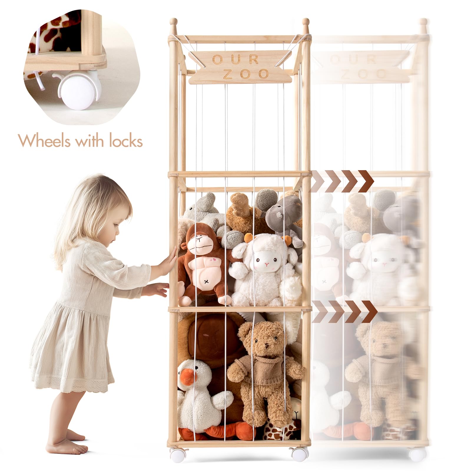Wooden Stuffed Animal Storage Organizer 54 Inch