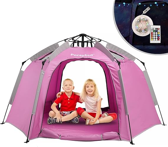 Hexagon Kids Play Tent with LED Strip Lights Indoor Children Play House Easy