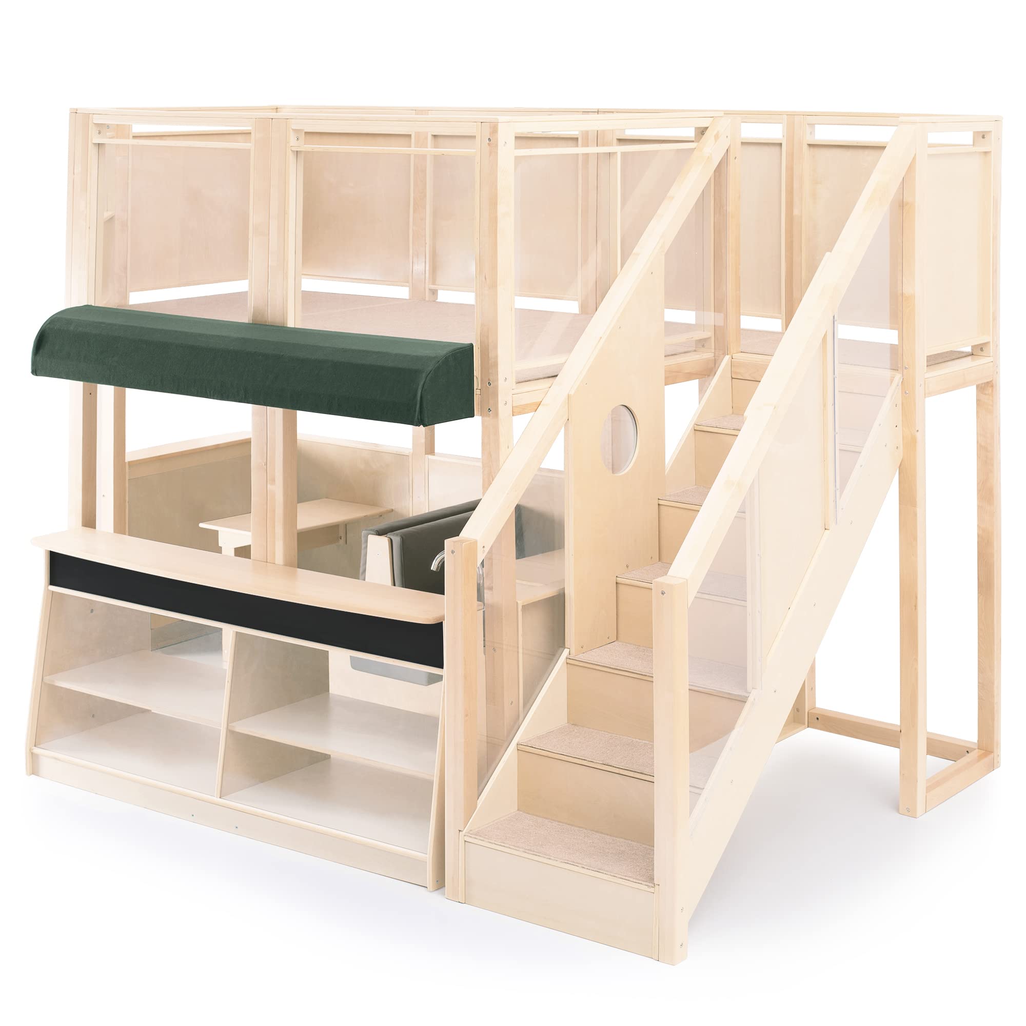 Wooden Indoor Play Kitchen Loft with Climber